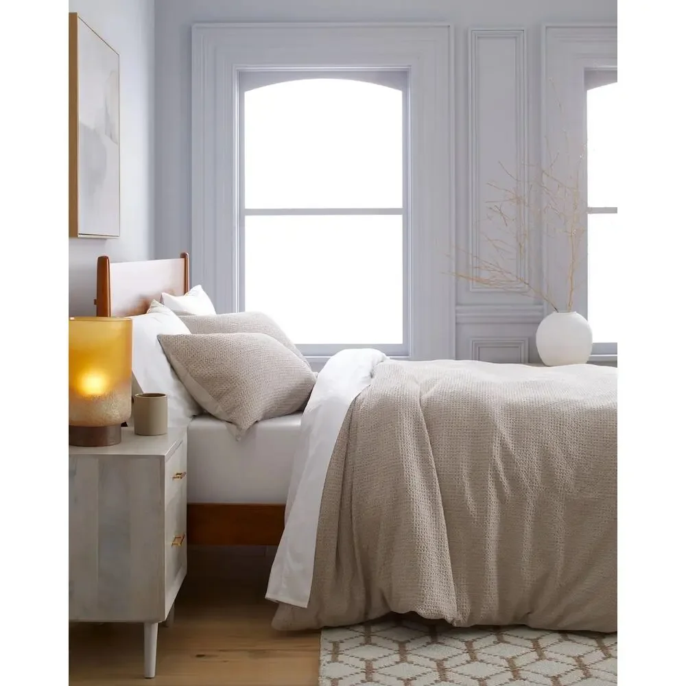 Quince Organic Luxe Honeycomb Duvet Cover Set Full Queen Sand